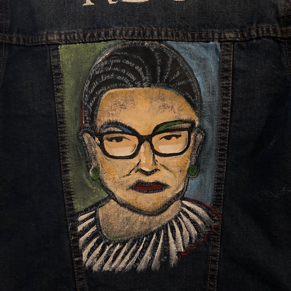Hand Painted Ruth Bader Ginsburg Denim Jacket - Picture 2 of 6